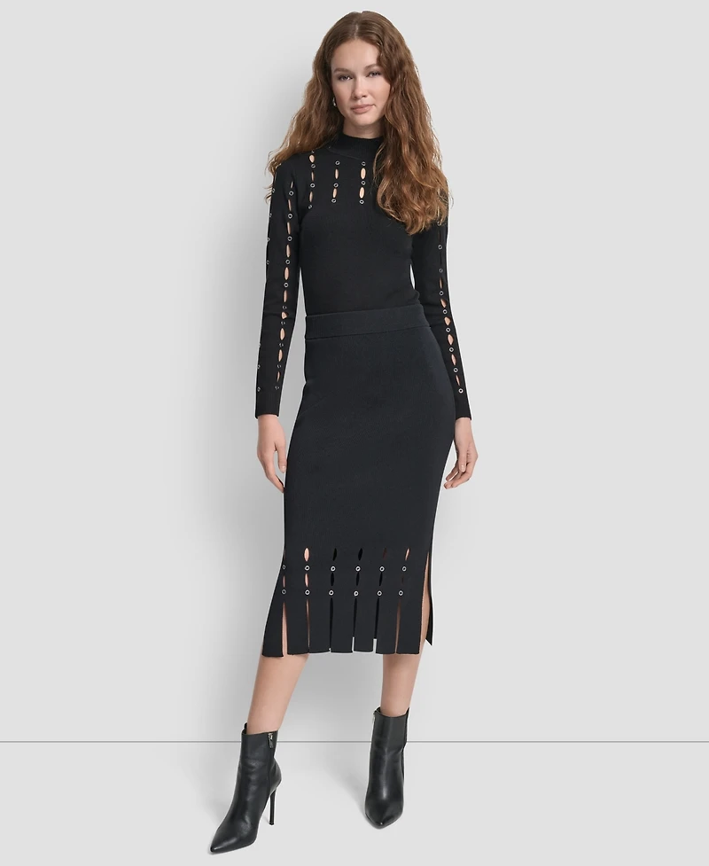 Dkny Women's Grommet Detail Sweater Pencil Midi Skirt