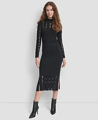 Dkny Women's Grommet Detail Sweater Pencil Midi Skirt