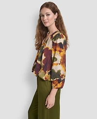 Dkny Women's Rumpled Voile Printed Long Sleeve Top