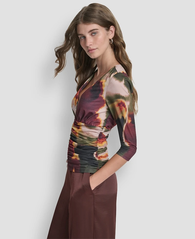 Dkny Women's 3/4-Sleeve Zip Front Top