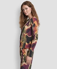 Dkny Women's Plisse Printed Long Sleeves Top