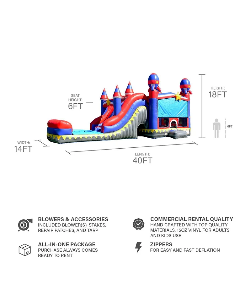 JumpOrange Commercial Grade Inflatable Rocket Titan Dual Lane Bounce House with Slide Combo and Blower, Party Combo Moonwalk, 100% Pvc Vinyl