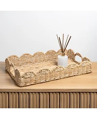 Jonathan Y Scalloped Southwestern Cottage Hand-Woven Rattan Tray with Handles