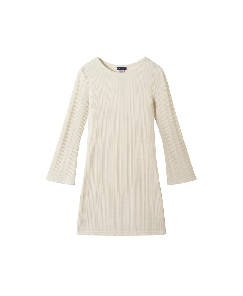 Andy & Evan Big Girls Cream Lurex Rib Bell Sleeve Dress