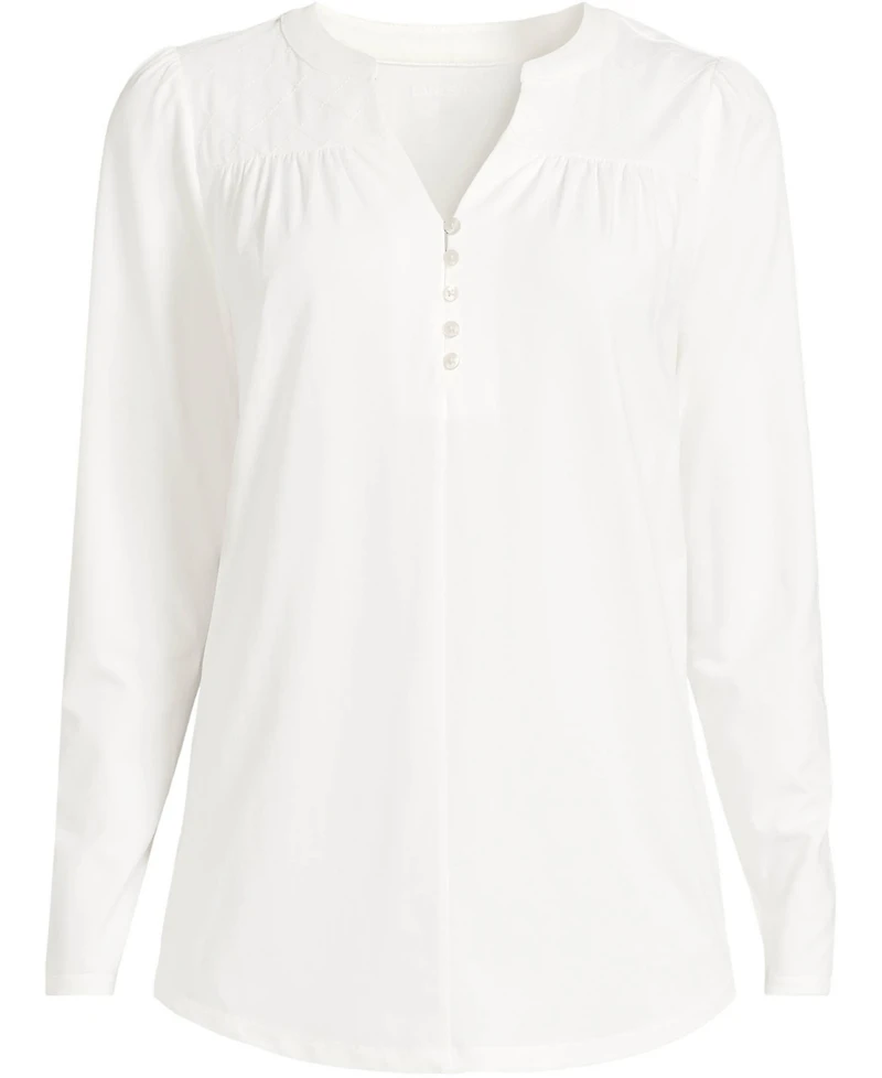 Lands' End Women's Long Sleeve Lightweight Jersey Notch Neck Tunic Top