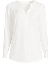 Lands' End Women's Long Sleeve Lightweight Jersey Notch Neck Tunic Top