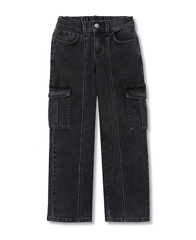 Lands' End Girls Denim Cargo Wide Leg Jeans