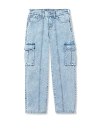 Lands' End Girls Denim Cargo Wide Leg Jeans
