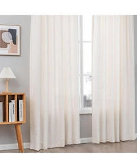 Faux Linen Texture Light Filtering Back Tab Curtains, Semi Sheer Farmhouse Window Curtains (2 Panels), 52"x96"
