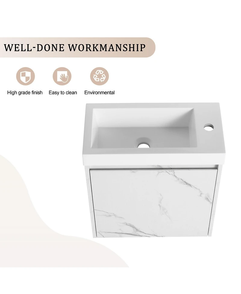 Casainc 20 Inch Floating Vanity with Resin Sink and Soft-Close Cabinet Door