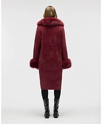 Nvlt Women's Longline Elegant Coatigan with Detachable Fur Collar and Cuffs