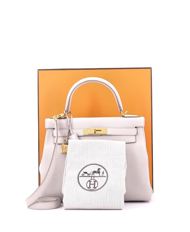 Pre-Owned Hermes Kelly 28 Handbag Light Togo with Gold Hardware