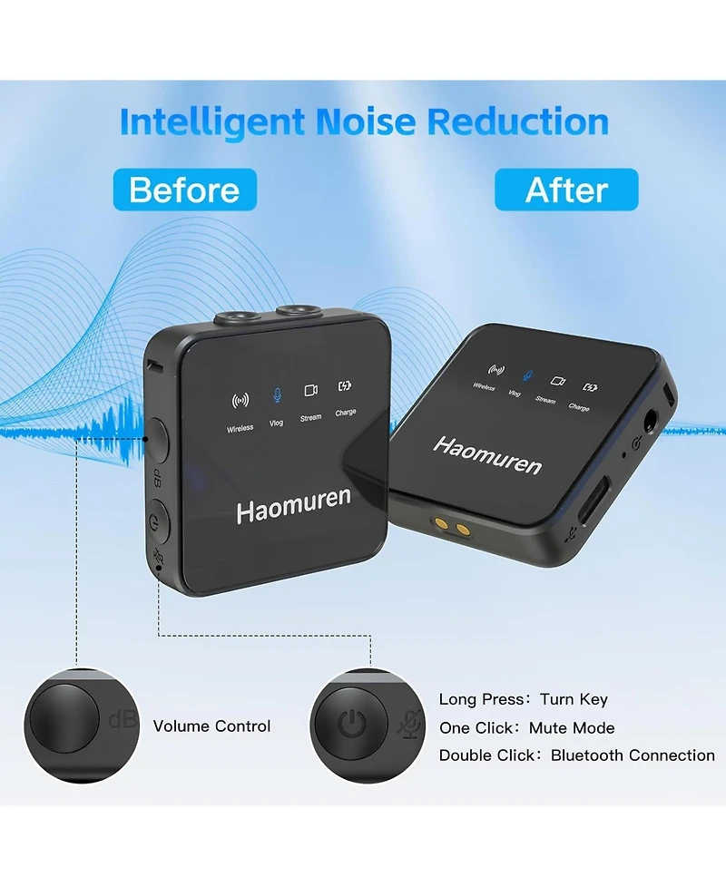Wireless Lavalier Microphone 2 Pack,Wireless Microphone,Compatible with iPhone,Android,Camera,iPad,Tablet,Pc,Noise Cancel,Echo,Bluetooth Lapel Mic for