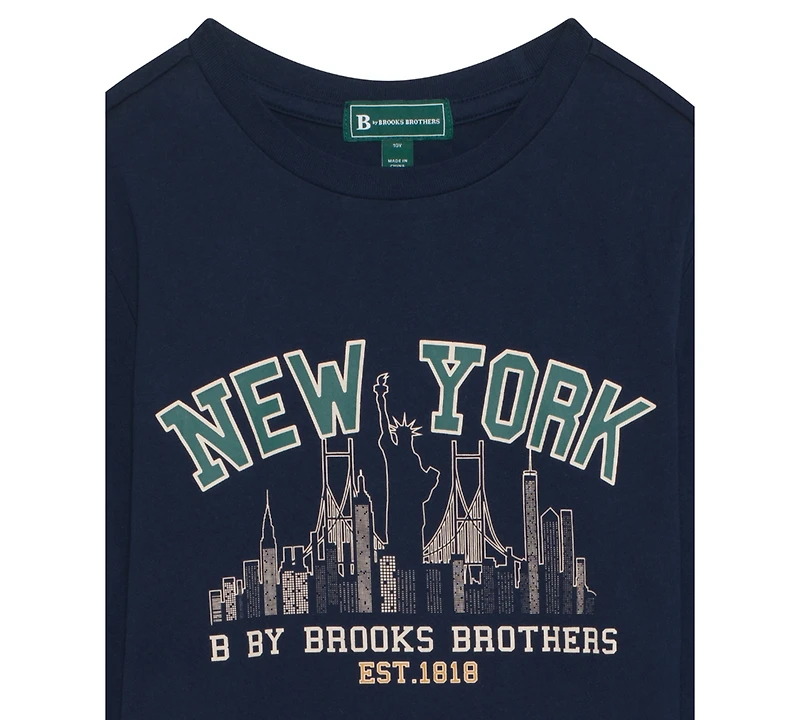 B By Brooks Brothers Big Boys New York Logo Long Sleeve T-Shirt