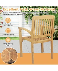 Costway Outdoor Patio Chair Teak Wood Armchair with Slatted Seat & Curved Seat