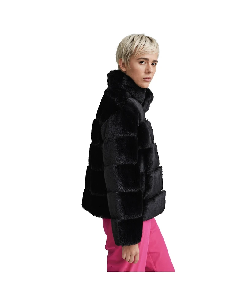 Nvlt Women's Wide Stripe Faux Fur Jacket