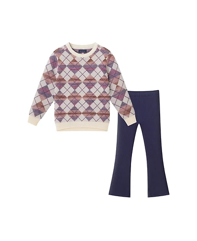 Andy & Evan Toddler/Child Girls Argyle Tunic Length Sweater w/Flare Legging Set