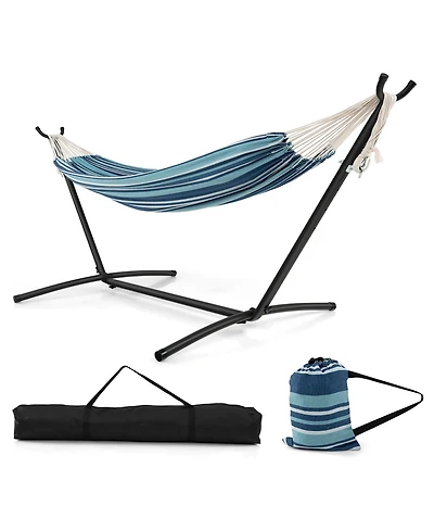 Gymax Portable Indoor Outdoor 2-Person Double Hammock Set w/ Stand and Carrying Cases