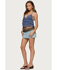 Edikted Womens Zephi Split Front Ruffled Top