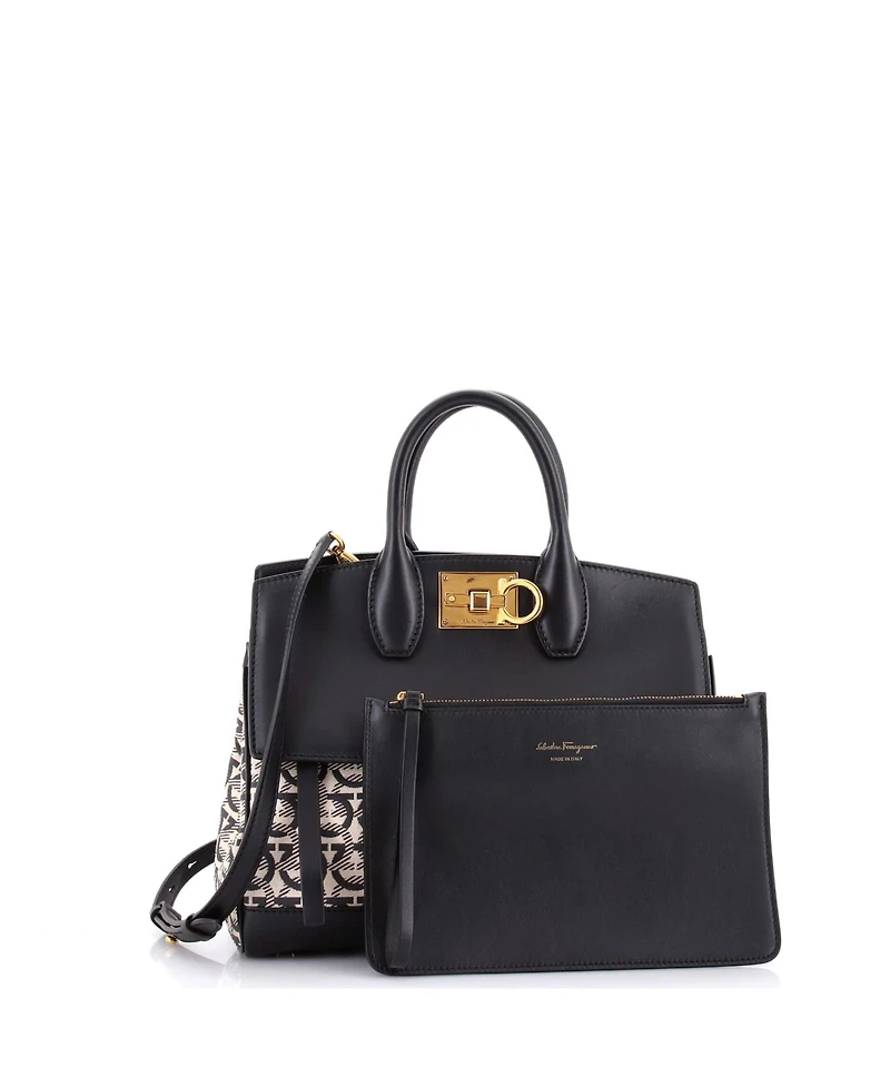 Pre-Owned Salvatore Ferragamo Small Studio Satchel Gancini Jacquard and Leather