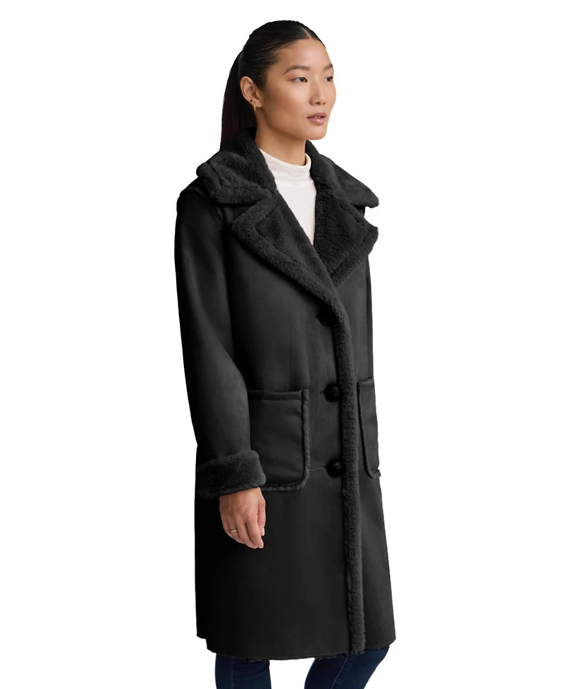 Nvlt Women's Longline Faux Shearling Coat