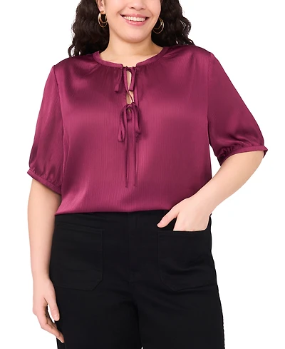 Vince Camuto Plus Short Sleeve Tie Neck Top