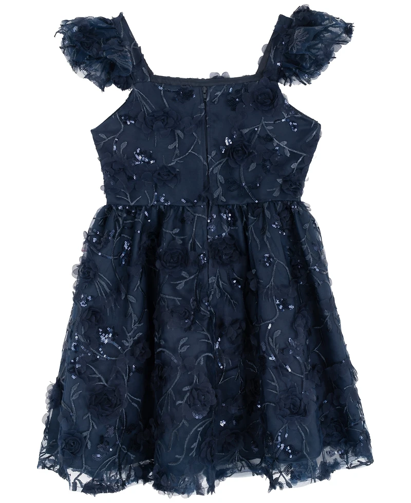 Rare Editions Big Girls 3D Floral Embroider Mesh Social Dress