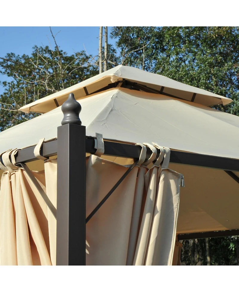 Outsunny 10' x Outdoor Patio Gazebo with Curtains, Two-Tier Roof