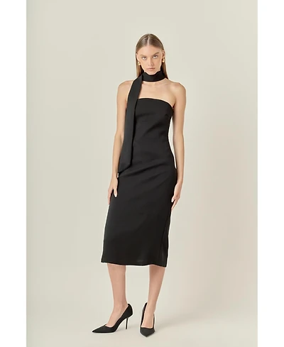 endless rose Women's Choker Tie Midi Dress