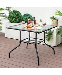 Gymax 35'' Patio Dining Table Square Outdoor Dining Table with Tempered Glass Tabletop