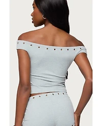 Edikted Womens Neriah Grommet Off Shoulder Top
