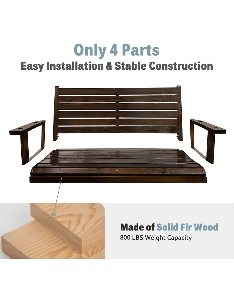 Mega Casa Wooden Porch Swing, Ergonomic Seat, Bench Swing with Hanging Chains and 7mm Springs, Heavy Duty 800 Lbs, for Outdoor Patio Garden Yard (Dark