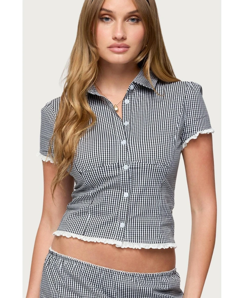 Edikted Womens Paige Gingham Tailored Button Up Shirt