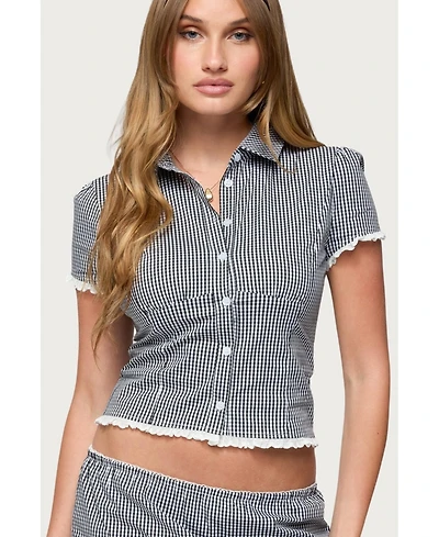 Edikted Womens Paige Gingham Tailored Button Up Shirt