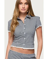 Edikted Womens Paige Gingham Tailored Button Up Shirt