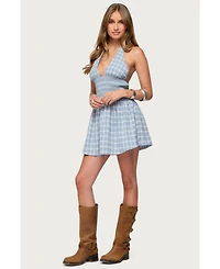 Edikted Women's Plaid Smocked Halter Mini Dress