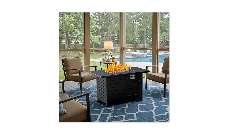 Zafro 43" 2-in-1 Fire Pit Table with Adjustable Flame, 50,000 Btu Smokeless Windproof Propane Heater, Durable Metal Frame, Csa Certified for Pati
