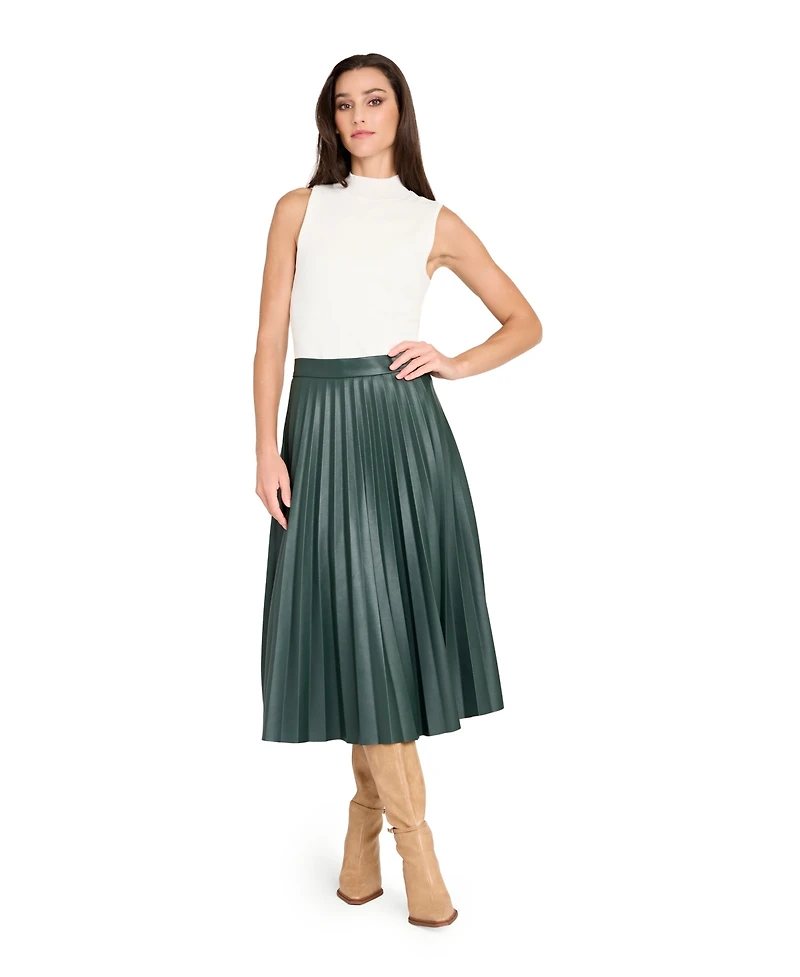 Tahari Asl Women's Long Leather Pleated Skirt