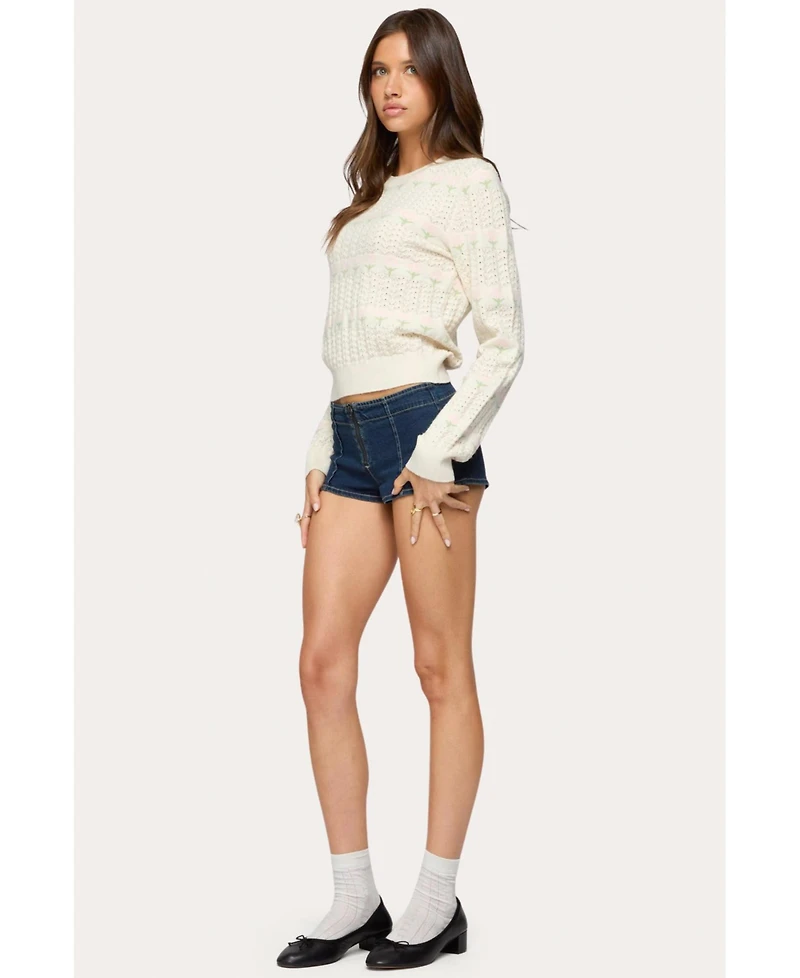 Edikted Womens Emerie Flower Textured Knit Sweater