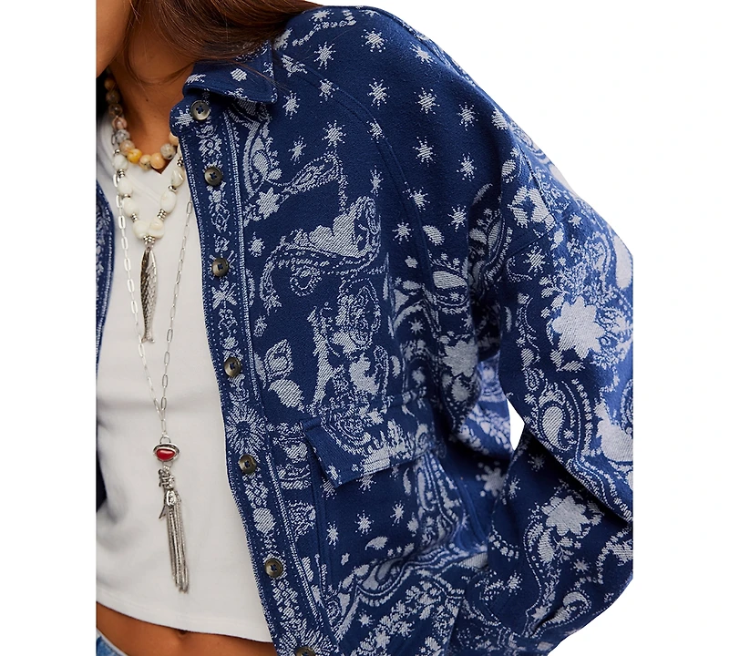 Free People Women's Bandana Jacquard Long-Sleeve Shirt