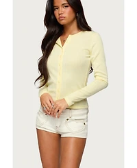 Edikted Women's Maeva Button Up Pointelle Top