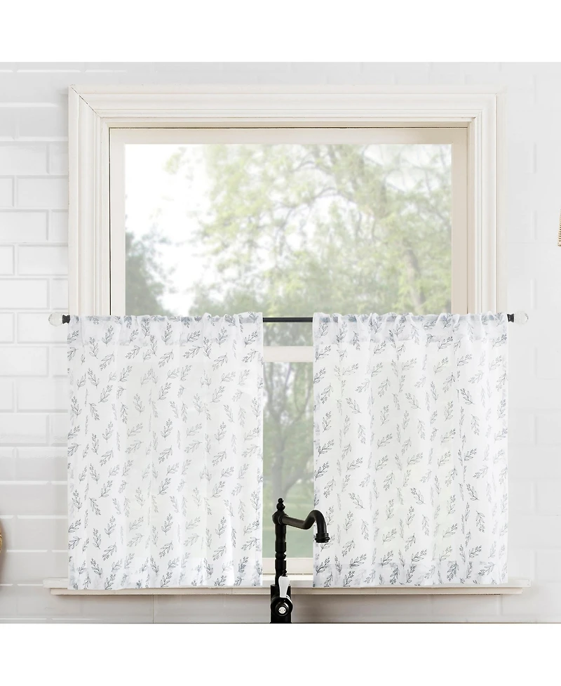 No. 918 Hollis Floral Leaf Sheer Rod Pocket Kitchen Curtain Tier Pair