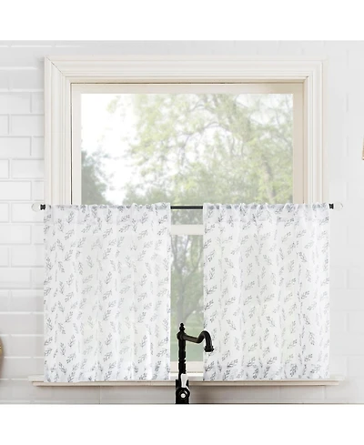No. 918 Hollis Floral Leaf Sheer Rod Pocket Kitchen Curtain Tier Pair