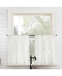 No. 918 Hollis Floral Leaf Sheer Rod Pocket Kitchen Curtain Tier Pair