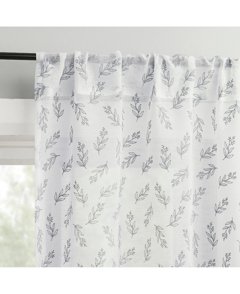 No. 918 Hollis Floral Leaf Sheer Rod Pocket Kitchen Curtain Tier Pair