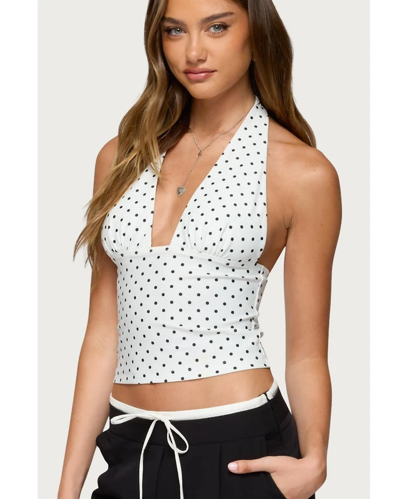 Edikted Womens Blaire Polka Dot Halter Top