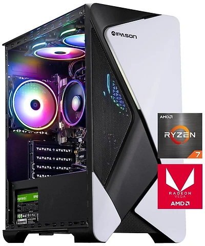 Ipason Prebuilt Gaming Pc - Amd Ryzen 7 5700G, 16GB Ram, 1TB Gen4 Ssd, Radeon Graphics, Windows 11 Home - White & Black Ready for Gaming
