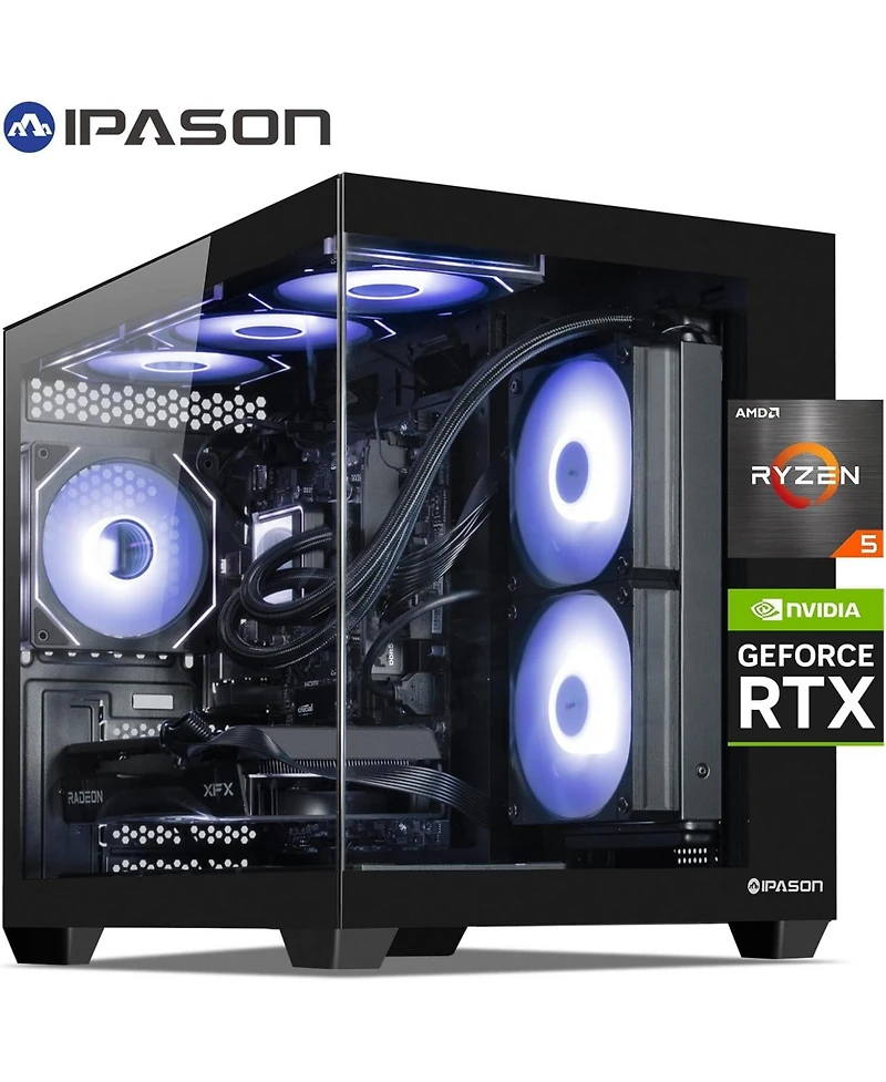 Ipason Gaming Desktop: Nvidia Rtx 5060 8G, Amd Ryzen 5 9600X, 32GB DDR5 Ram, 1TB Ssd, Liquid Cooling - Prebuilt Gaming Pc with Wi-Fi & Rgb