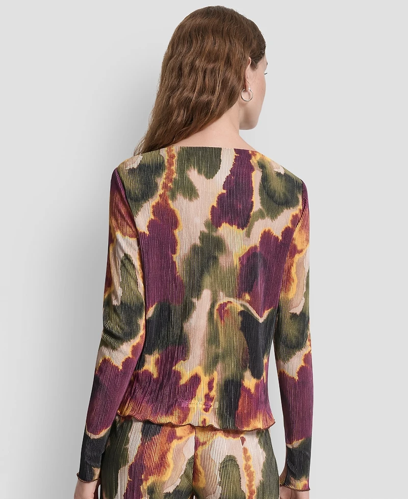 Dkny Women's Plisse Printed Long Sleeves Top