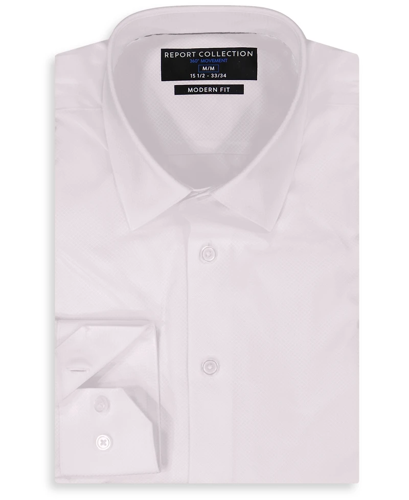 Report Collection Men's Long Sleeve 4-Way Tonal Geo Dress Shirt
